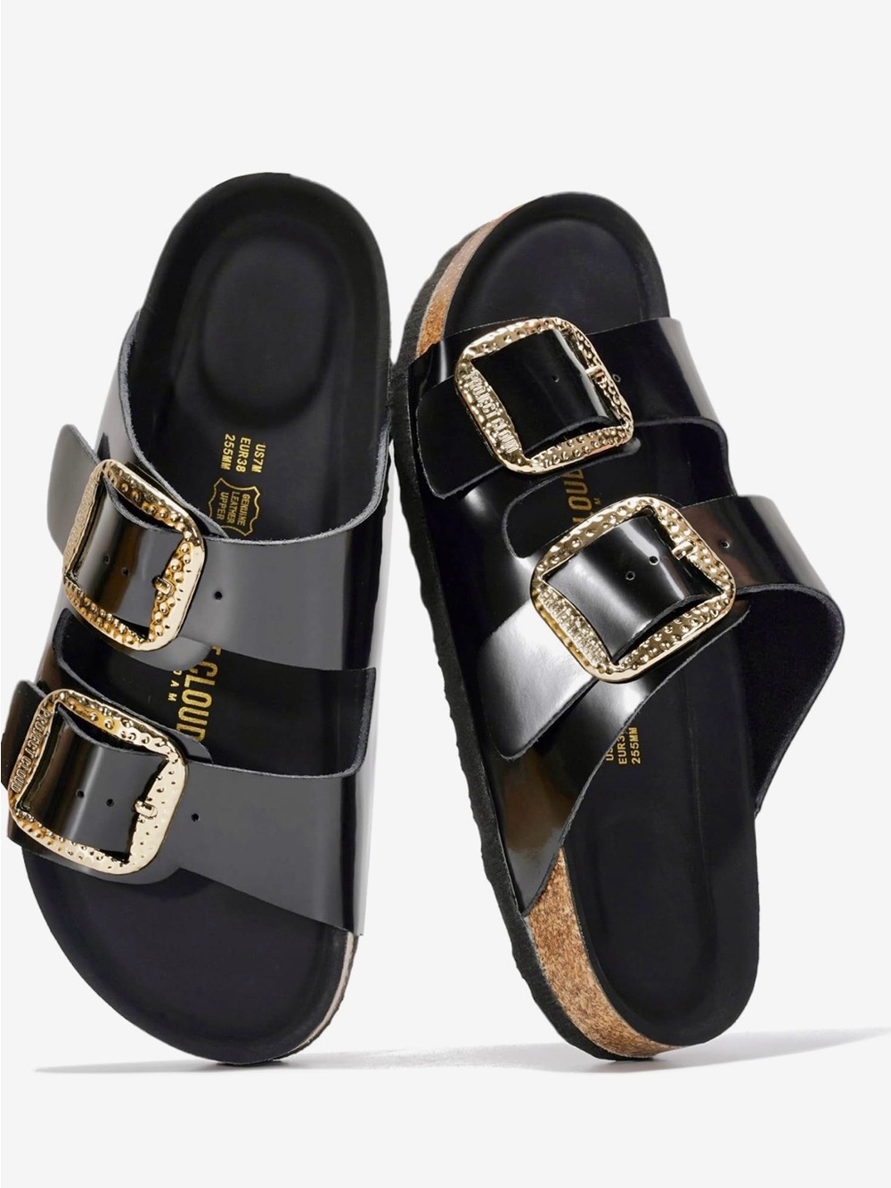 NWT Project Cloud 100% Leather Black Double-Buckle Slide Sandals